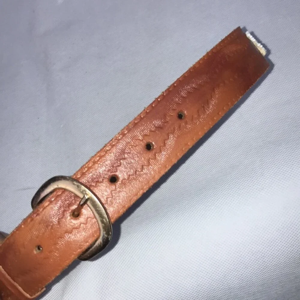 Native American Design Hand Beaded Leather Belt, Very Small Children's Size